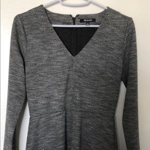 Madewell Long Sleeved V-neck Dress in Dark Gray